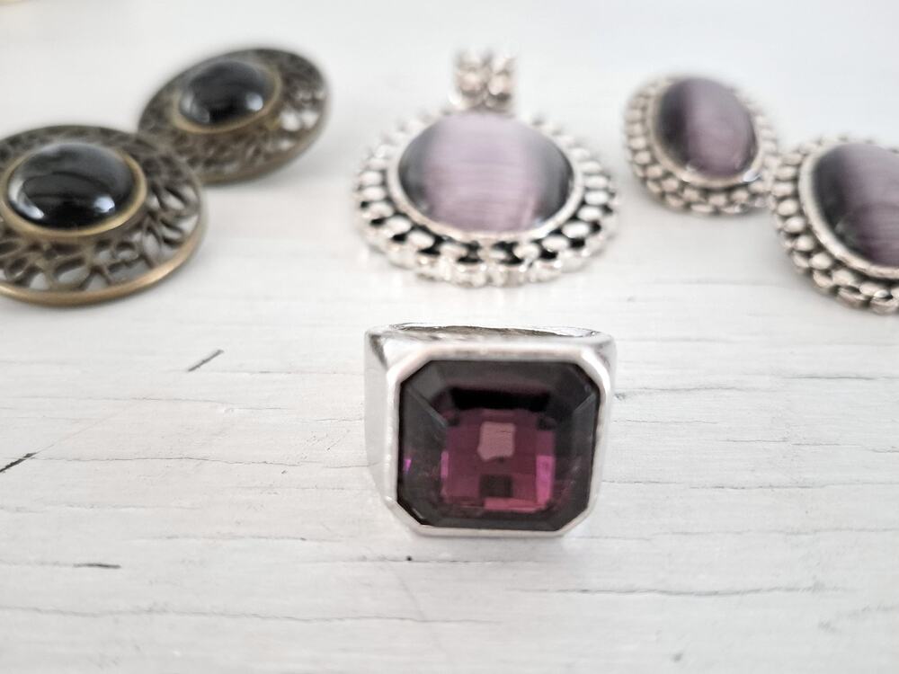 Vintage Silver-tone and Purple Stone Jewelry Lot